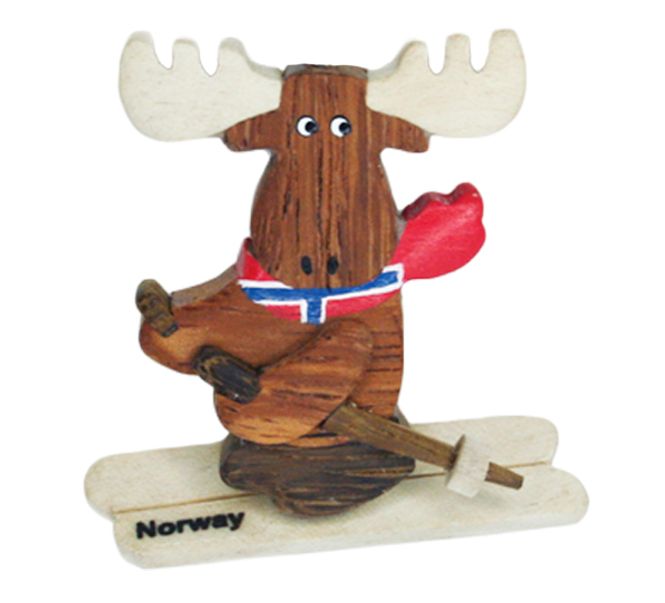 Main Image Wooden magnet, skiing moose
