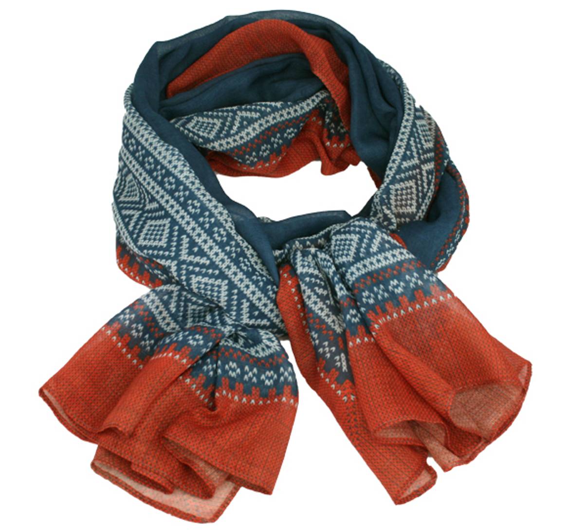 Scarf, MARIUS® pattern, petrol/hvite/rust