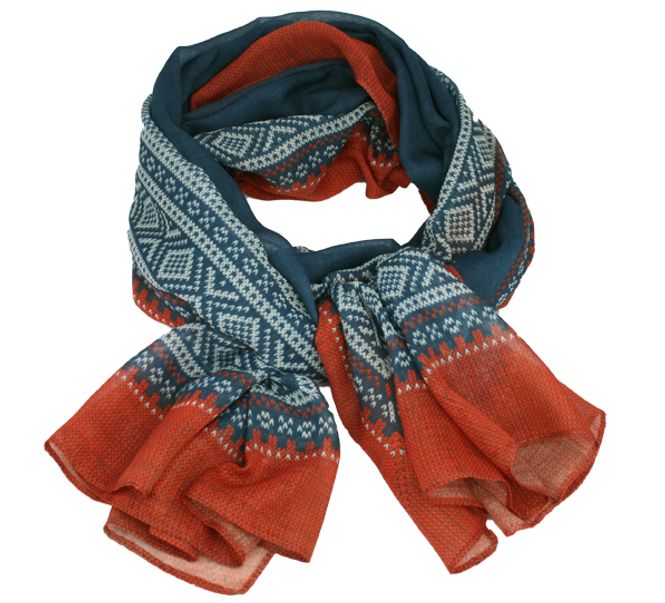Main Image Scarf, MARIUS® pattern, petrol/hvite/rust