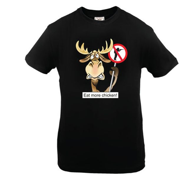 Main Image T-shirt, Angry moose, 'Eat more chicken!' 