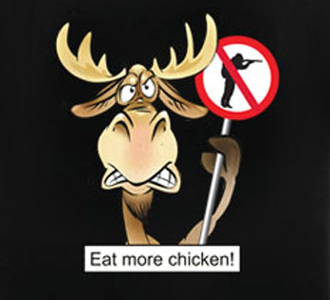 Main Image T-shirt, Angry moose, 'Eat more chicken!' 