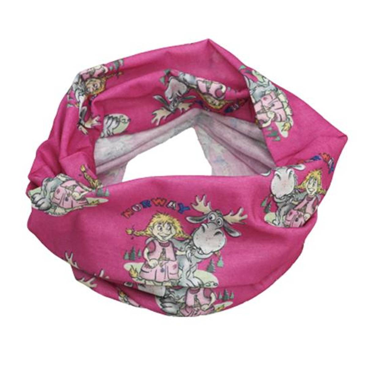 Neck gaiter troll girl with moose, pink