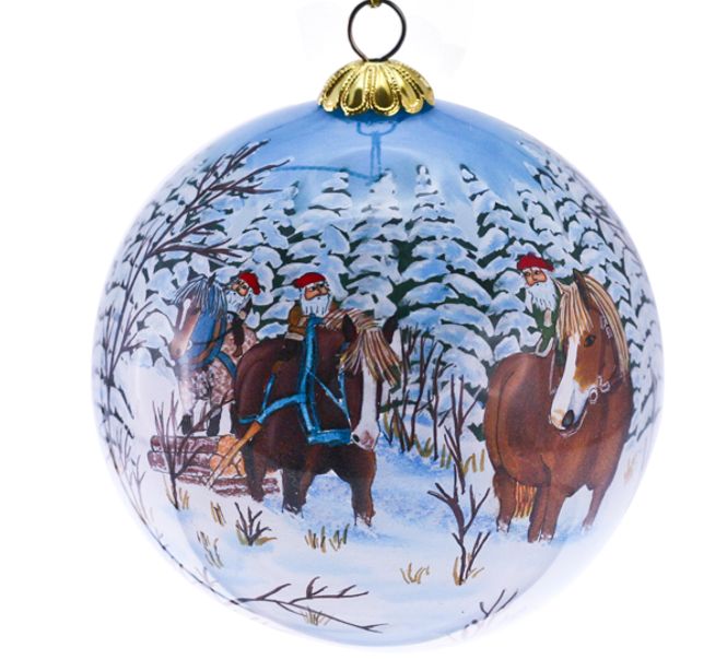 Main Image Glass bauble, Santas working in the forest