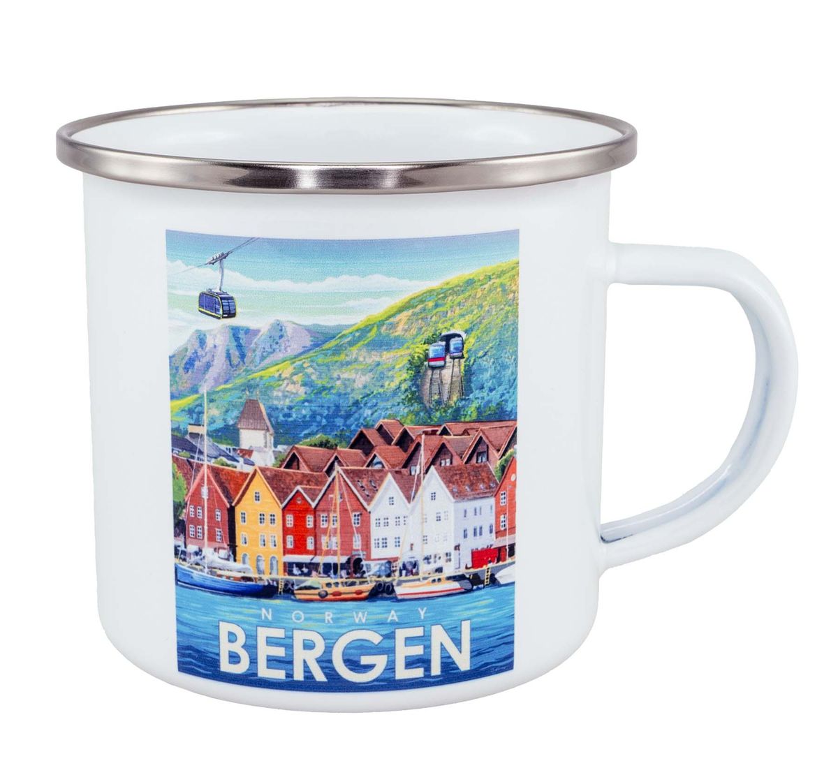 Enamel mug, Bergen, retro