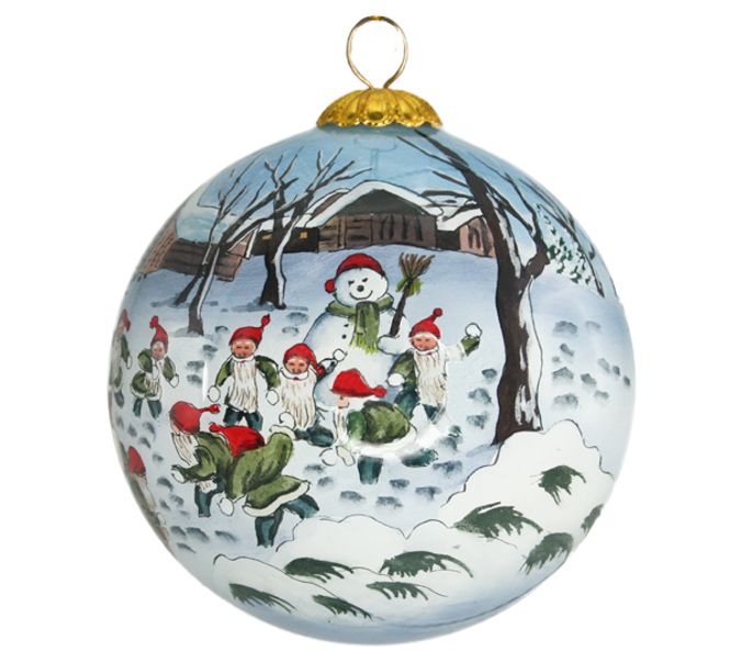 Main Image Glass bauble, Santa playing with snowballs