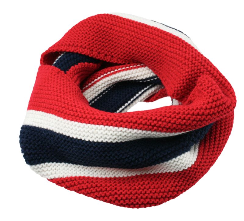Neck gaiter knitted with flag stripes, red/white/blue