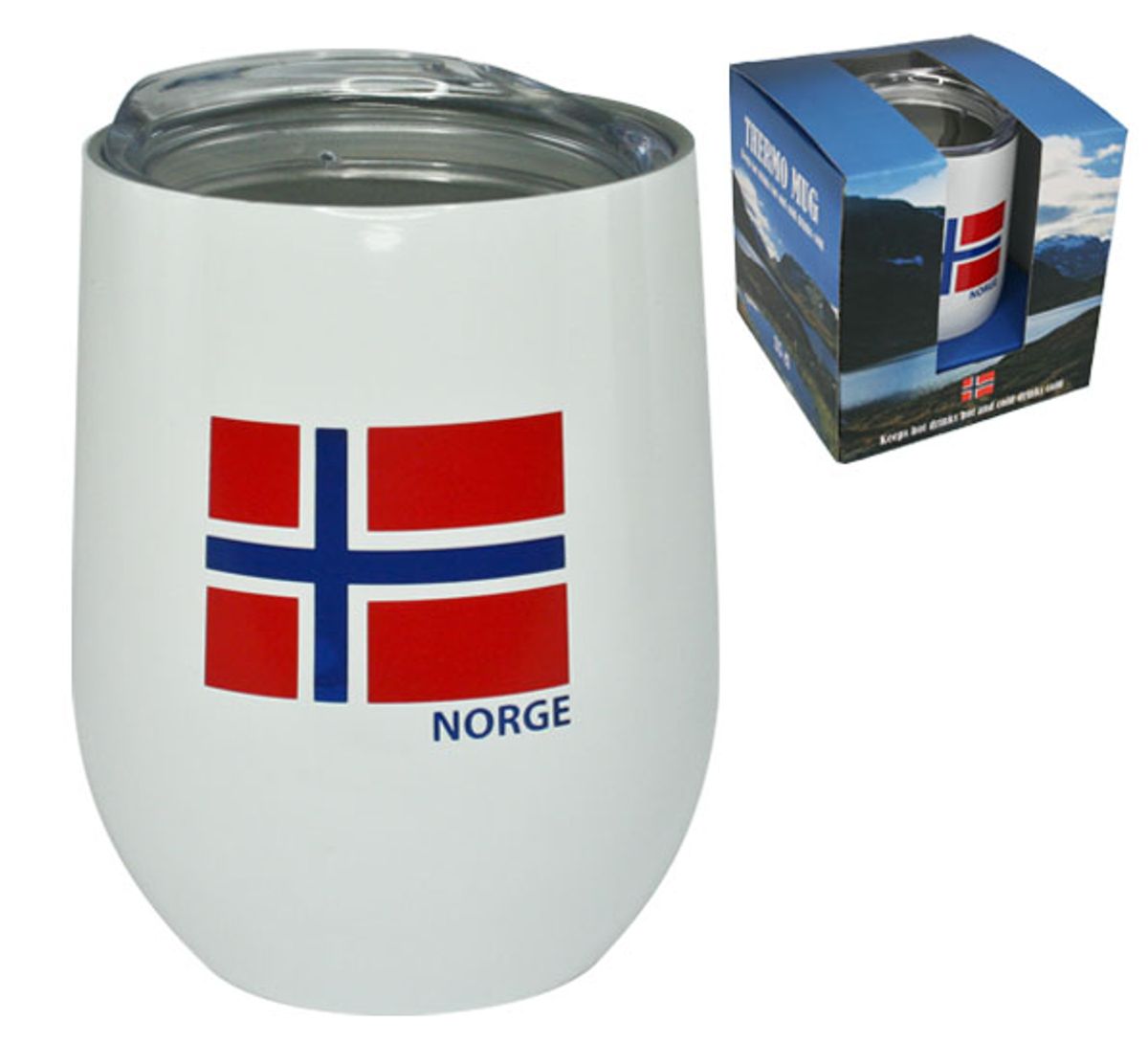 Thermo mug, white with flag