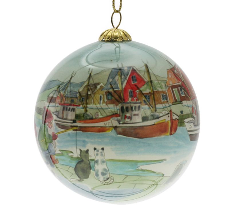 Glass bauble, Santas fishing