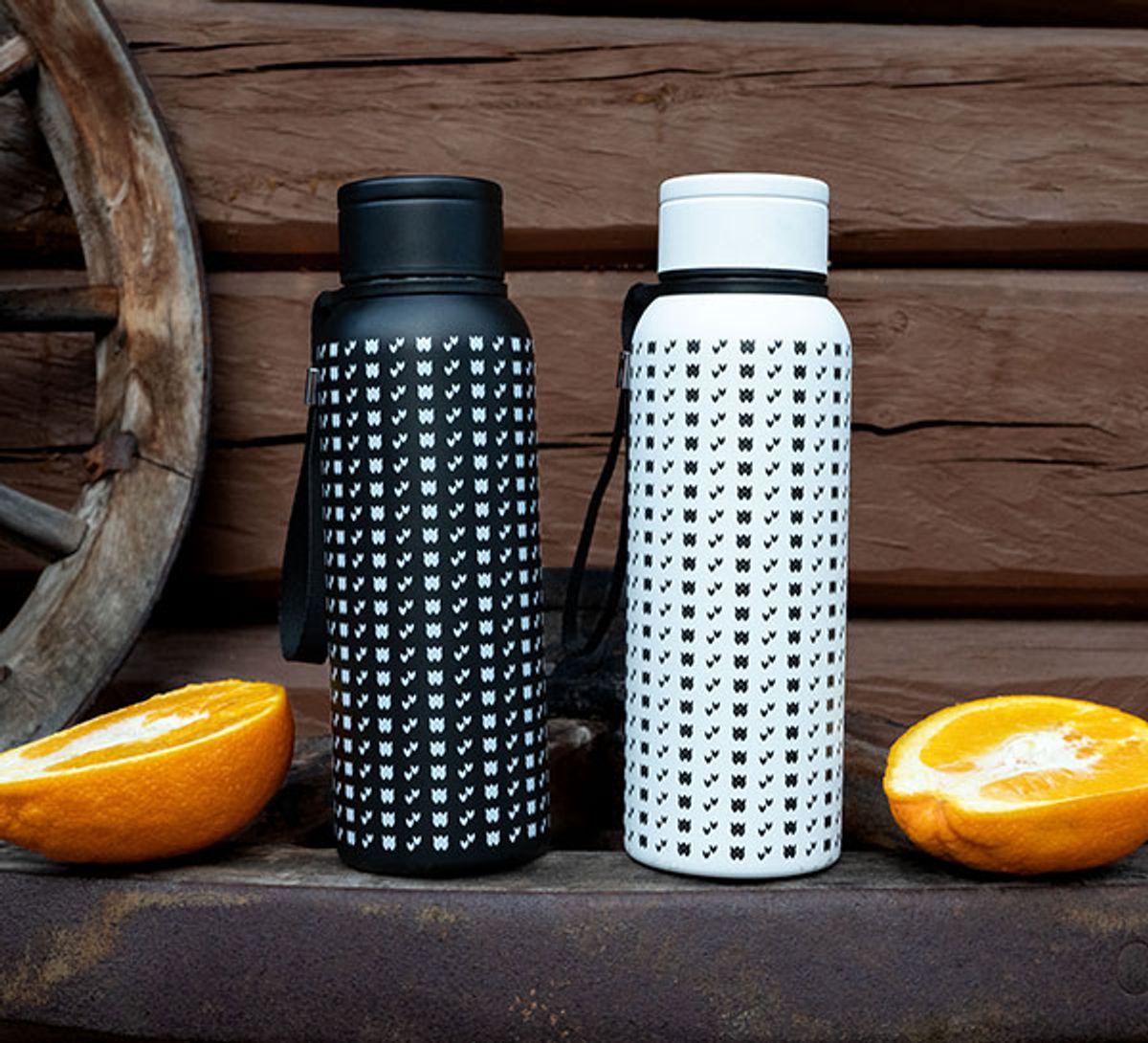Vacuum flask, Islender pattern, black/white