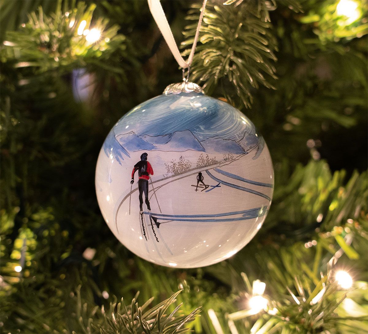 Hand painted glass bauble, Towards, the Mountain is calling