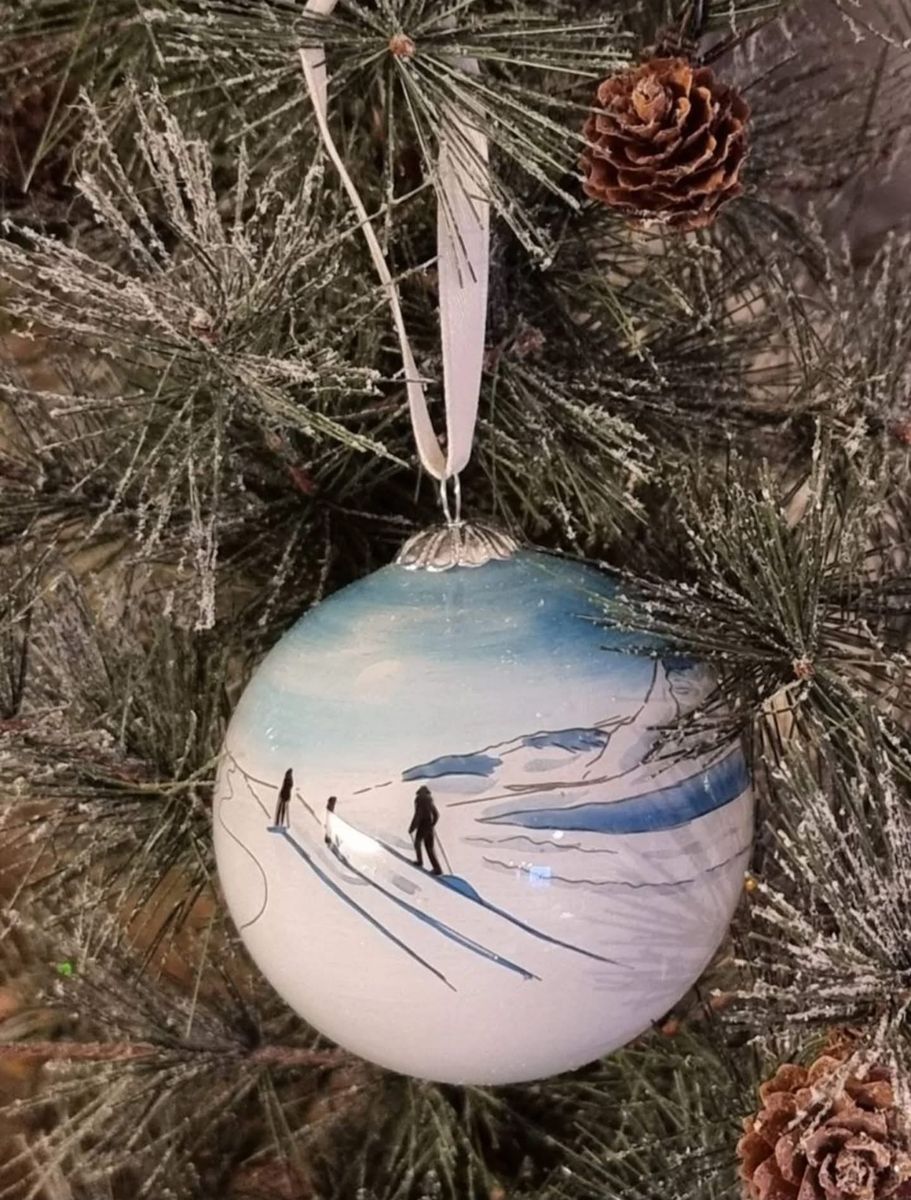 Hand painted glass bauble, Towards, the Mountain is calling